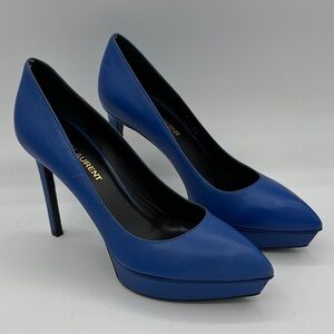 Yves Saint Laurent YSL Paris Janis 80 Blue Leather Platforms Pumps Size 35 NWOB